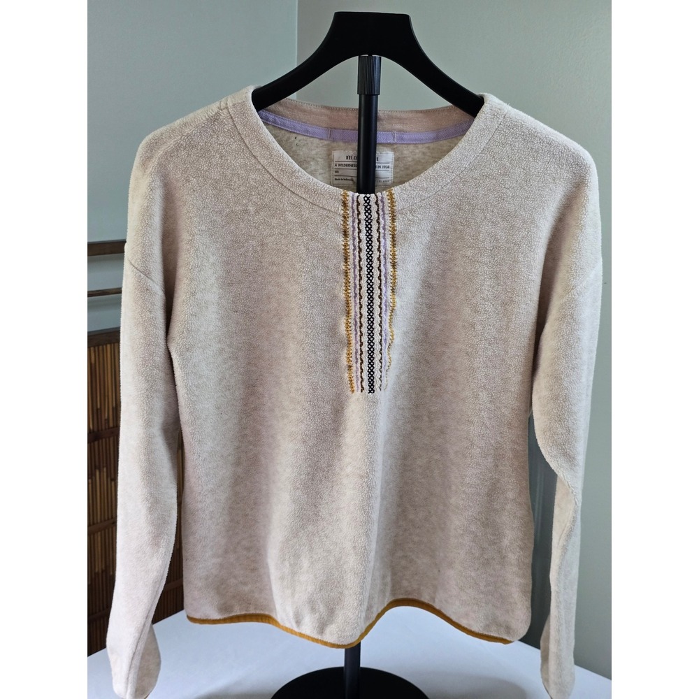 REI Co-op Women Oatmeal Beige Fleece Pullover Embroidered Crewneck XS
